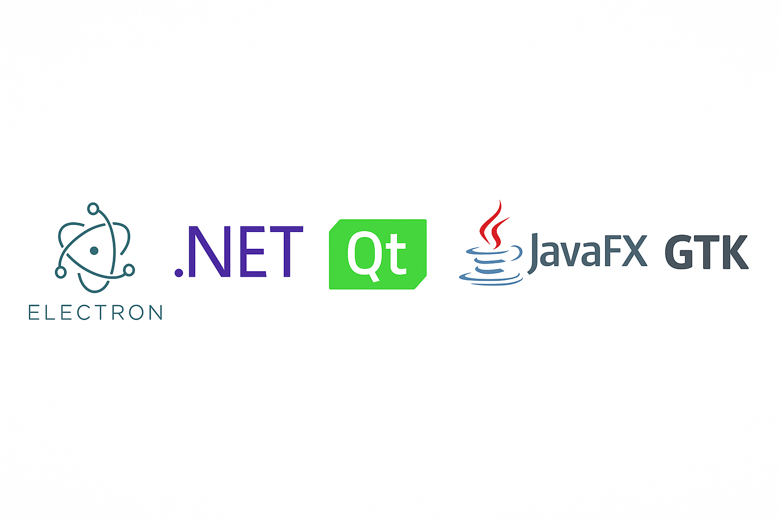 Logos of popular desktop application frameworks.